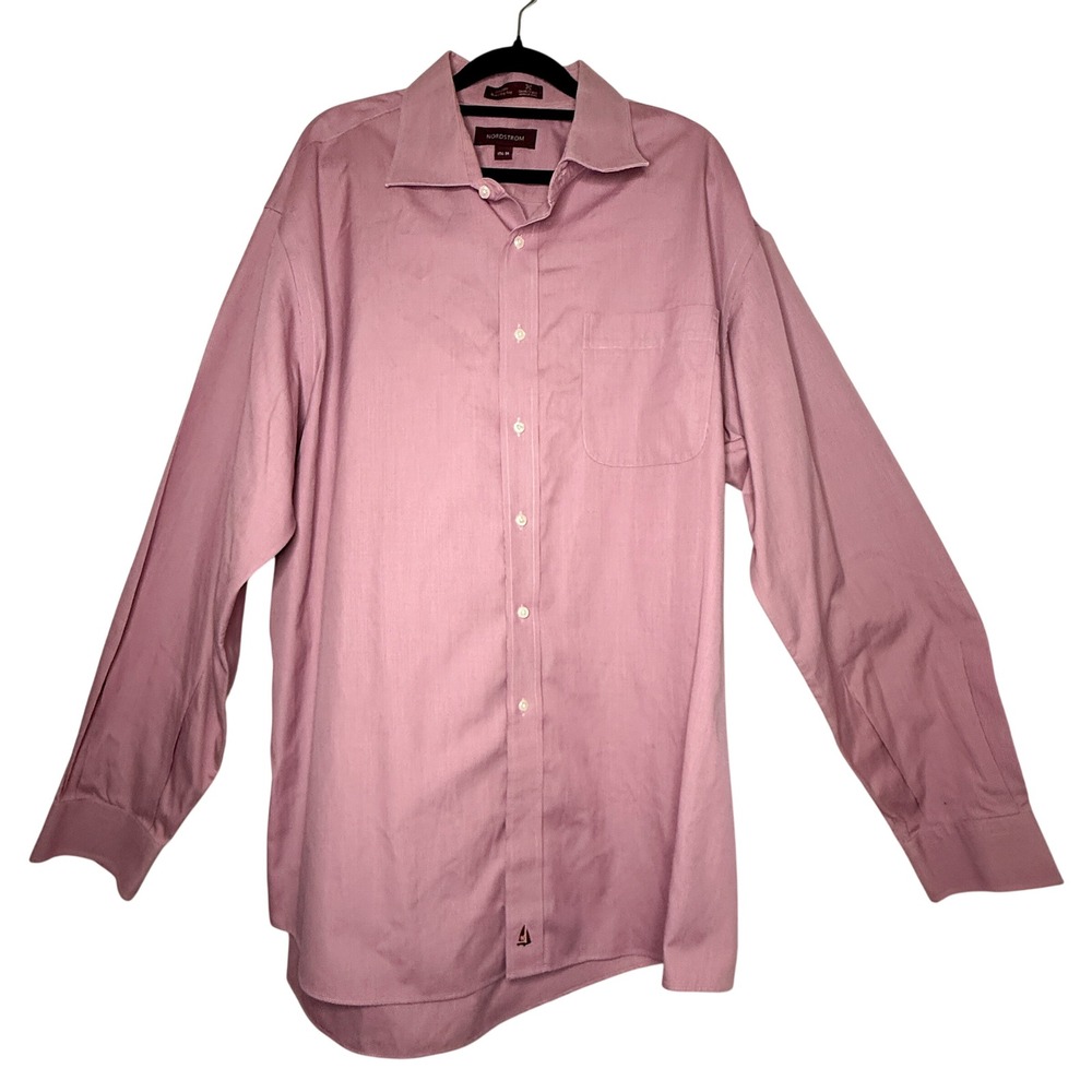 Nordstrom Smartcare Mens Dress Shirt 17.5 xl Pink Cotton Wrinkle Free Classic